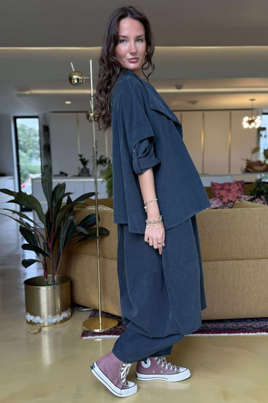 Made in Italy Cooper Needlecord Cocoon Dress Charcoal